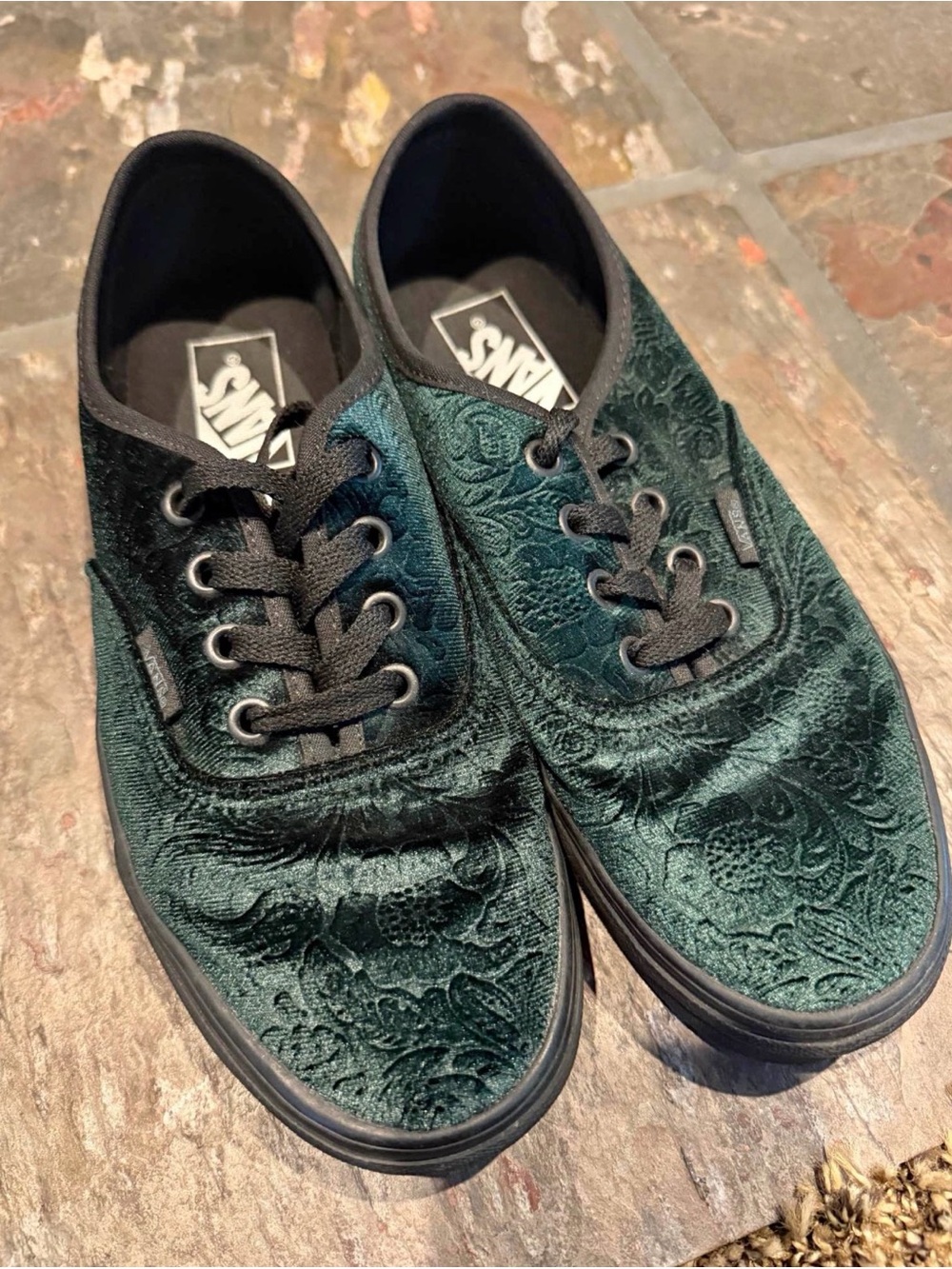 Vans Velvet Floral Low-Top Sneakers in Deep Green and Black